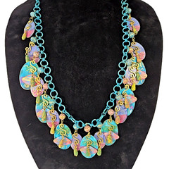 Boho Tin Necklace & Earrings Set Colorful Abstract Drops Dangles 30″ Lightweight