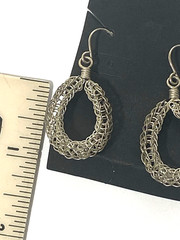 Handmade Viking Knit Hoop Earrings – Silver Tone Woven Wire Mesh Dangle
