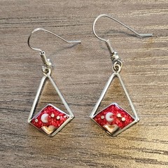 Alpaca Silver Dangle Diamond Cutout Earrings with Pink Sky with Moon & Stars