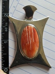 Vintage Modernist 950 Fine Silver Large Orange Spiny Oyster Shell Drama Pendant