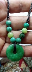 Nephrite Jade hand braided and adjustable Necklace with Chrysoprase beads.