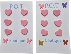 Hearts/Butterflies Earrings/Jewelry For Girls/Teens/Gifts/Pink/Casual/9 Pairs