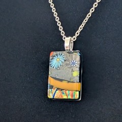Hand Crafted Dichroic Fused Glass Pendant Necklace W/ Chain #1995