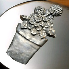 Vintage Pewter Flower Pot Garden Pin Brooch Handmade 2.25″ Bouquet Floral