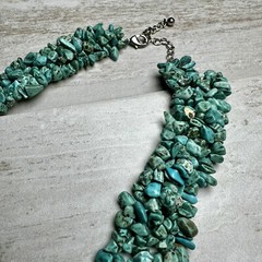 Howlite Necklace Chunk Chip Bib Style 16-18 Inch Blue Green Boho Cowgirl Western