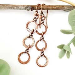 Hammered Copper Hoop Dangle Earrings Boho Handmade Wire Jewelry Gift For Her
