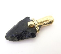 .Vintage 14ct Yellow Gold Handmade Black Obsidian Arrowhead Pendant 11.4g