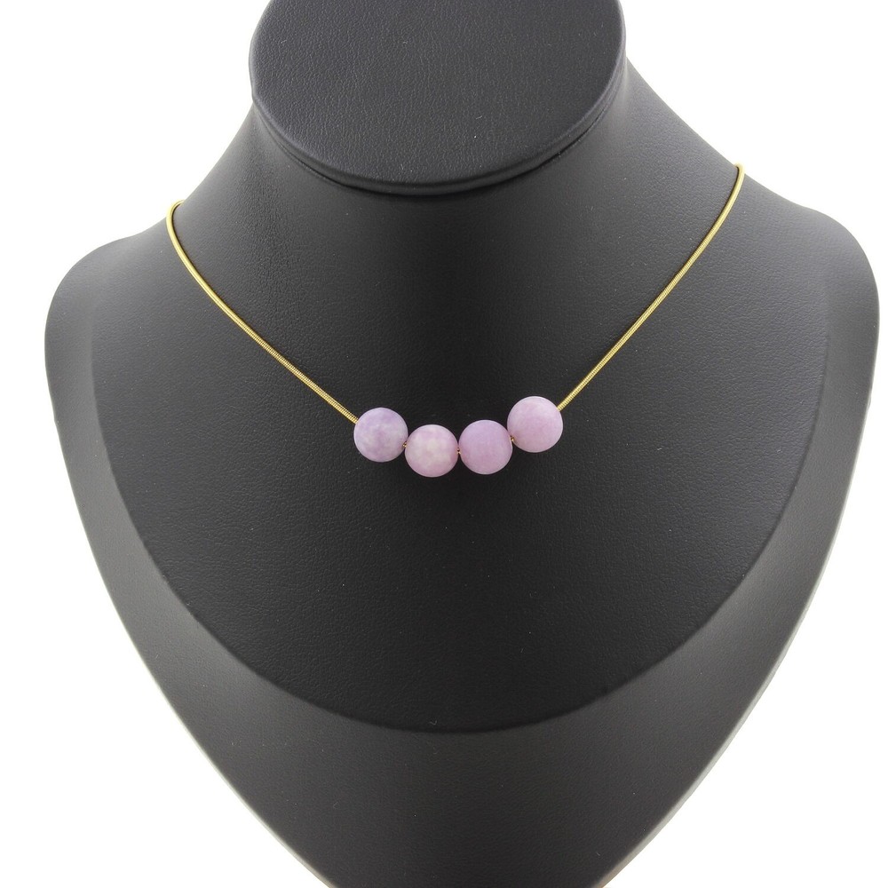 Necklace 4 Beads Mica Purple Matt 0 5/16in Chain Steel Golden Stainless Necklace
