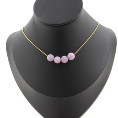 Necklace 4 Beads Mica Purple Matt 0 5/16in Chain Steel Golden Stainless Necklace