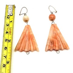 Peach Apricot Calcite Agate Earrings Fan Shape Pierced Hook 2.5” Orange Stone