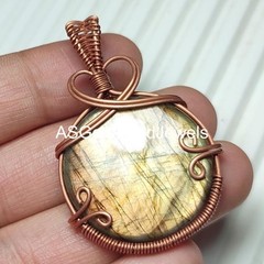 Natural Labradorite Wire Wrap Pendant, Copper Wrapped Stone Necklace