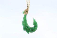 Jade Hawaiian Fish Hook Cord Necklace – Natural Stone, Polynesian, Shark Tooth