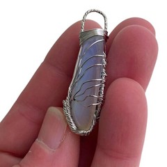 Handmade Tree of Life Opalite Pendant Silver Plated Wire Wrap Reiki Gift