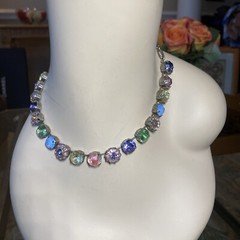 MARIANA Israel Swarovski Crystal Mosaic Flower Silver Plated Choker Necklace