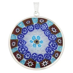 GlassOfVenice Murano Glass Millefiori Pendant in Silver Frame 1-1/4″
