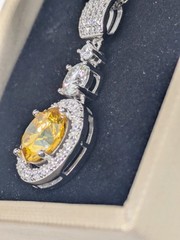 Womens Yellow Moissanite Jewelry Set 6CT Chain, 1CT Ring & 1CT Earrings W/ GRA