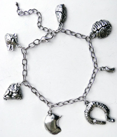 Silver Pewter Human Body Parts/Organs charm bracelet Oddities Donor Halloween