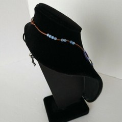 Periwinkle Blue and Brown Necklace , Agate & Shell With Copper Plated Tube Beads