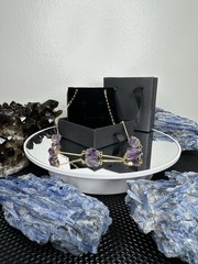 27” Natural Purple Amethyst Long Necklace 18K Gold Plated Raw Stones Brazil