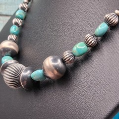 Sterling Silver Navajo Pearls Kingman Turquoise Necklace 16-18in Southwestern