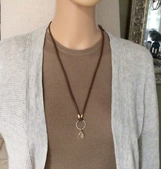 NEW Sundance Charm Oxidized Silver Necklace leather brown cord handmade artisan