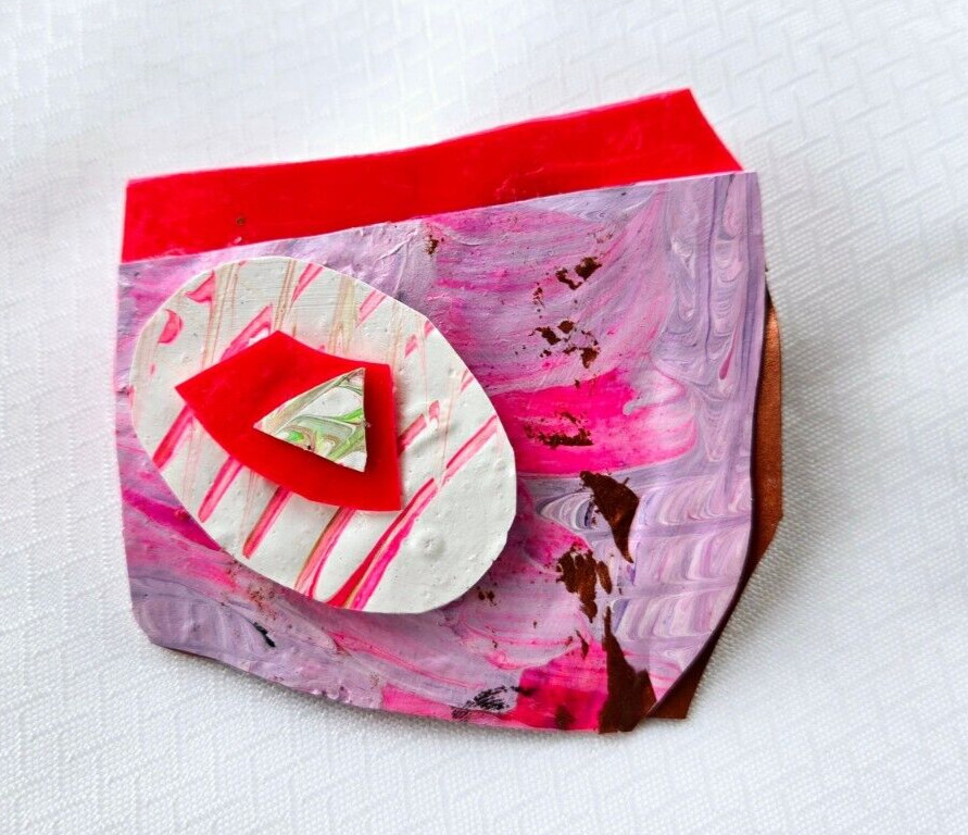 Contemporary Bright Pink Abstract Acrylic Paint Brooch- Handmade in USA NEW!!