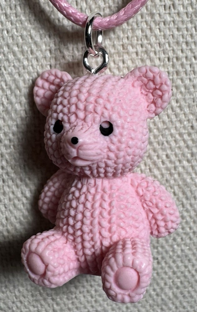 Adorable Pink Teddy Bear Pendant On Cord Necklace By 927 Designs