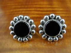 Vintage Round Black Onyx Stones Sterling Silver 925 Screw Back Earrings