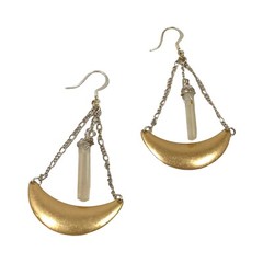 Tiered Chandelier Earrings 3” Silver Plated Brass Crystal Crescent Modernist