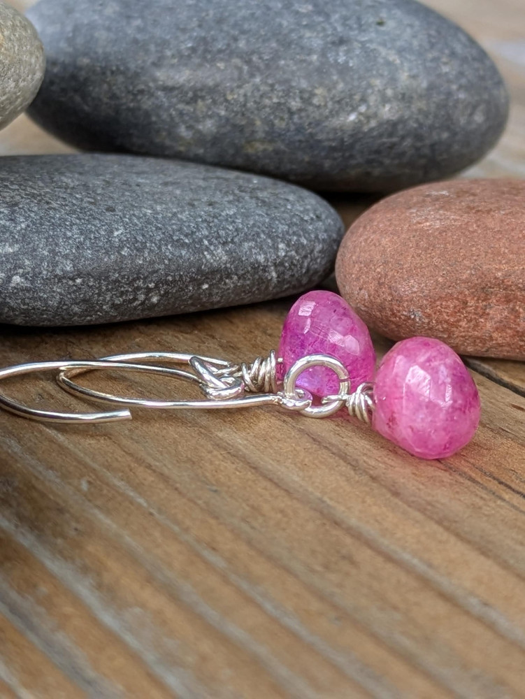 Hot Pink Moonstone and Sterling Silver Faceted Briolette Earrings