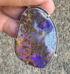 2.5” Long Purple Blue Flash Boulder Opal 925 Sterling Silver Pendant Australian