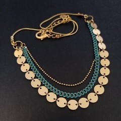 Layered Bib Necklace Gold Turquoises Tone Chain Modernist Egyptian Revival