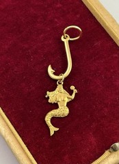 Mermaid Fish Hook Charm Nautical Beach Ocean Necklace Pendant Fishhook Brass