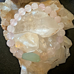 STACKABLE ENERGY BRACELET Seafoam Green CHALCEDONY PINK ROSE QUARTZ Heart Chakra
