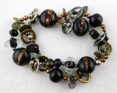 Artisan Branded Blown Glass Quartz Stretch Bracelet Double Strand Mixed Metals