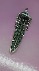 Artisan Crafted White Buffalo, Royston Turquoise Feather Pendant Sterling Silver