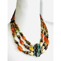 Vintage Moroccan Berber Style Wood Stones Necklace Statement Choker Collar Bib