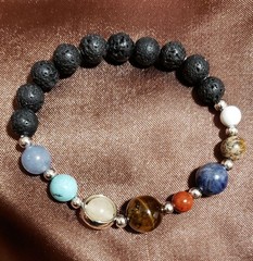 BRACELET, BEADED (SOLAR), GEMS with LAVA, Elastic, Multi-Color, 8″