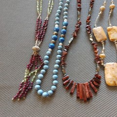 Lot of 8 Stone Bead Necklaces Various Shapes Sizes Colors Amethyst Garnet Quartz