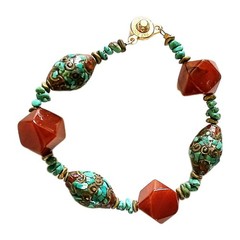 Turquoise Mini Mosaic Beads With Carnelian Beads Bracelet