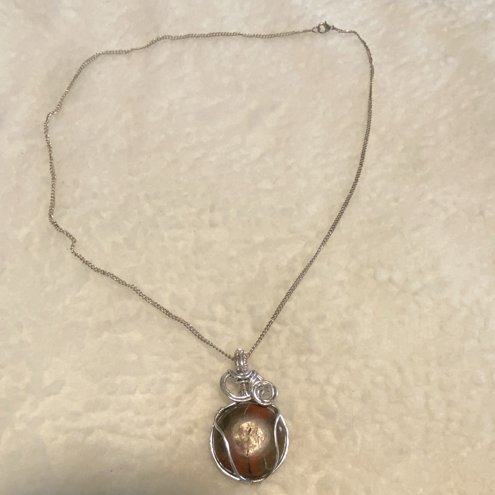 Hand Wire Wrapped Brown Jasper Necklace. Stone found, cut, polished by artist.