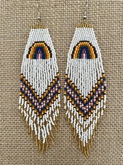 Handmade Miyuki Seed-Bead Fringe Dangling Earrings Rainbow White Multi NWT