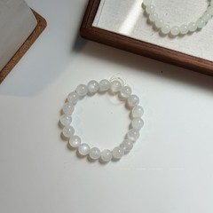 Natural White Crystal Bracelet Set – White Labradorite 13.7mm / Rainbow Moonston