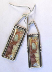 BROWN Faux OCEAN JASPER earring Silver Tone French Hook handcrafted XGET