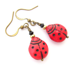 Ladybug Earrings Red Black Bright Retro Spring Birthday Best Friend Gift