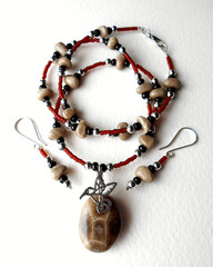 Michigan Petoskey Stone Necklace / Petoskey Nugget Beads / SET / 20″