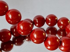 Natural Cinnabar Bracelet – 10mm Round Beads – 7.5″ – Vermilion Red D1413