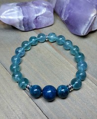 Blue Fluorite Bracelet With Blue Apatite, One Of A Kind Crystal Healing, 6.50″