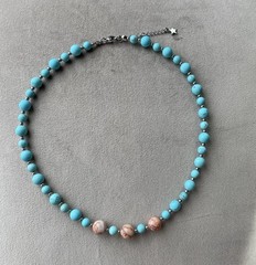 TURQUOISE BLUE Howlite Crazy Lace Coral Agate Choker Necklace 17.5” Unisex