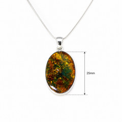 Genuine Beautiful Green Blue Amber 925 Sterling Silver Oval Pendant 33mm